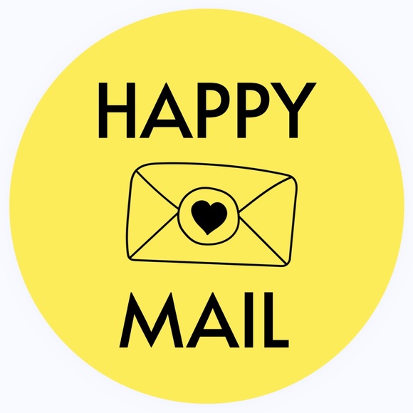 30 SHIPPING STICKERS - 2” ROUND - HAPPY MAIL - YELLOW - Picture 1 of 3